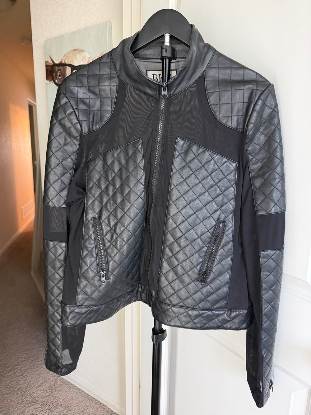 BKE Black Quilted Faux Leather Moto Jacket – Women’s Large